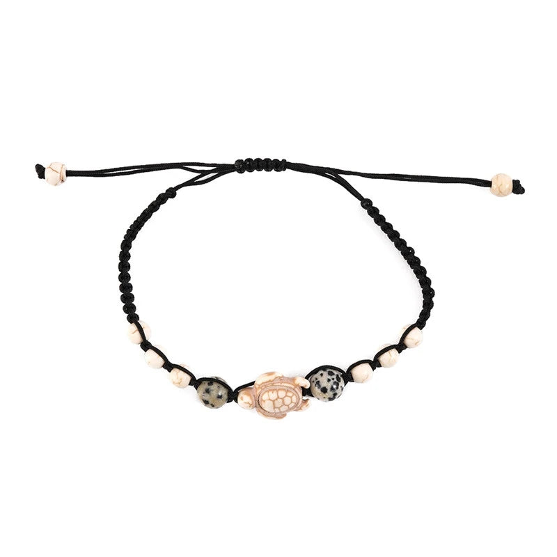 Bracelet Tressé à la Main en Pierre Naturelle pour Homme et Femme, Carte Vintage, Perles de Tortue de Mer, Bijoux de Plage, 2 Pièces