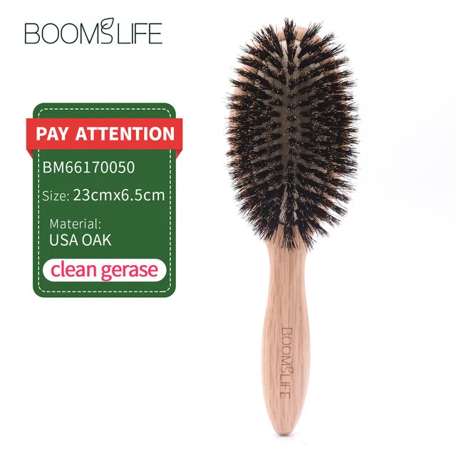 BOOMSLIFE-Brosse à cheveux en poils de sanglier pour femme, peigne pour cheveux, manche en bois, lisseur d'angle, accessoires de barbier