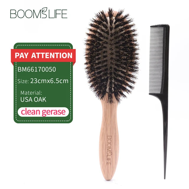 BOOMSLIFE-Brosse à cheveux en poils de sanglier pour femme, peigne pour cheveux, manche en bois, lisseur d'angle, accessoires de barbier