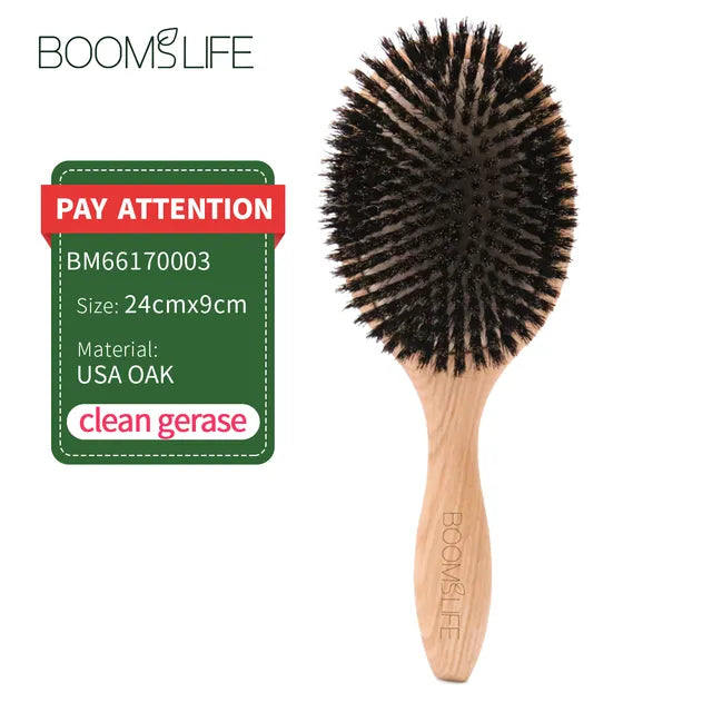 BOOMSLIFE-Brosse à cheveux en poils de sanglier pour femme, peigne pour cheveux, manche en bois, lisseur d'angle, accessoires de barbier