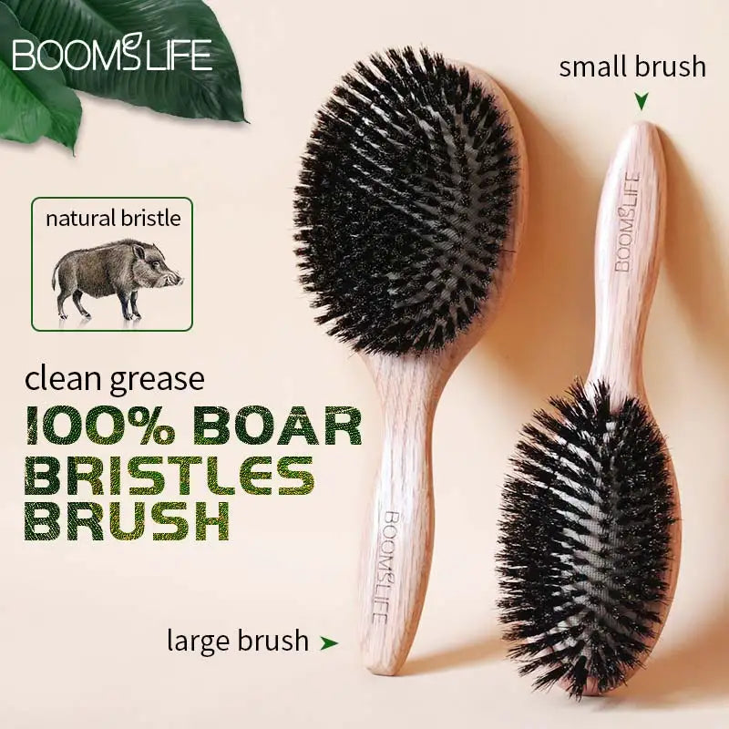 BOOMSLIFE-Brosse à cheveux en poils de sanglier pour femme, peigne pour cheveux, manche en bois, lisseur d'angle, accessoires de barbier