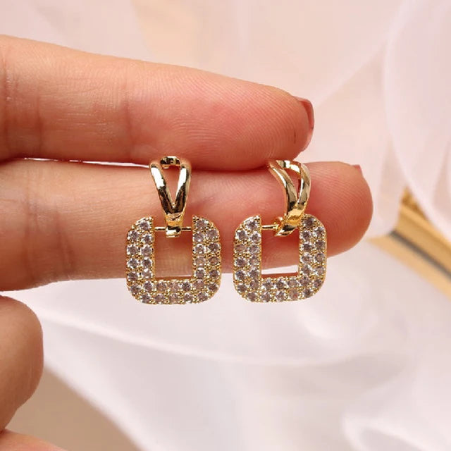 Boucles d'oreilles en Zircon pour femmes, bijoux de luxe exquis, strass brillants, géométrique, fête de mariage, AAA, offre spéciale