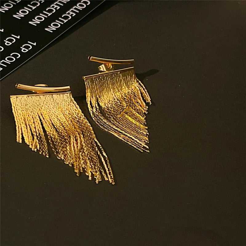 Boucles d'oreilles longues à pampilles dorées pour femmes, bijoux à la mode, pendentif de mariage quotidien, cadeaux