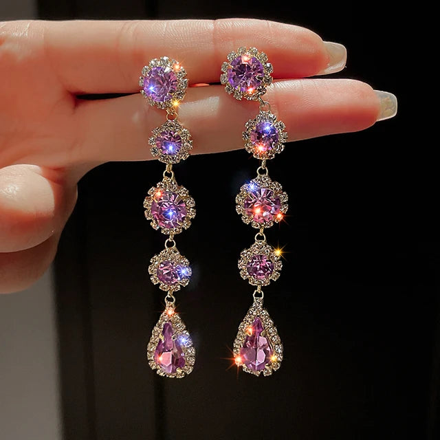 Boucles d'oreilles pendantes à pampilles à long fil pour femmes, barre de périphérie brillante vintage, document en or, bijoux à la mode, nouveau