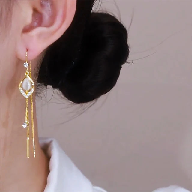 Boucles d'oreilles pendantes à pampilles à long fil pour femmes, barre de périphérie brillante vintage, document en or, bijoux à la mode, nouveau
