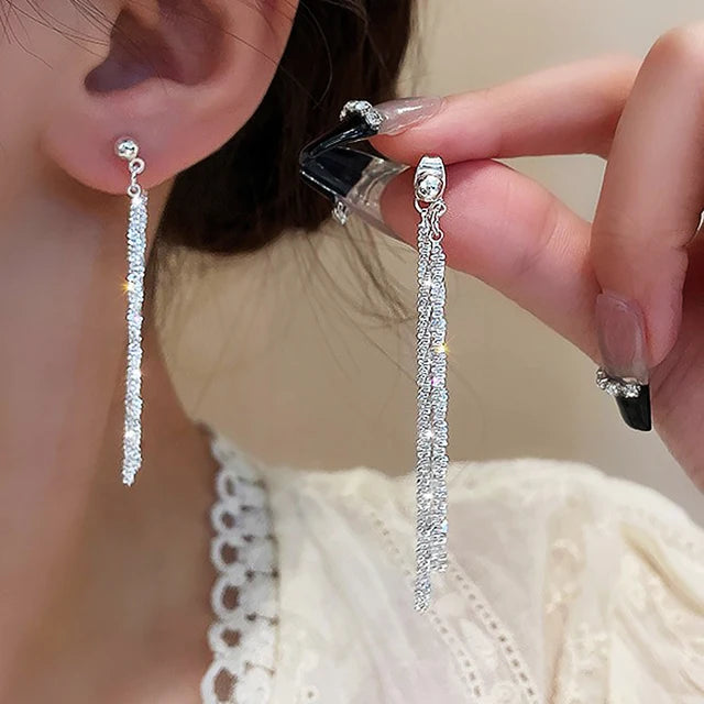 Boucles d'oreilles pendantes à pampilles à long fil pour femmes, barre de périphérie brillante vintage, document en or, bijoux à la mode, nouveau