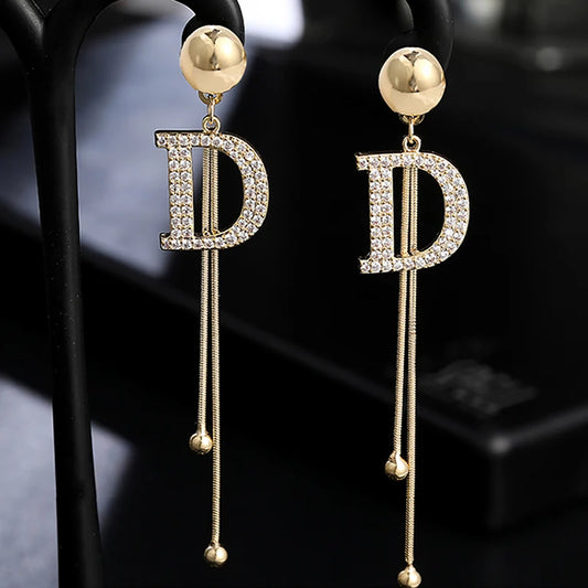 Boucles d'oreilles pendantes à pampilles à long fil pour femmes, barre de périphérie brillante vintage, document en or, bijoux à la mode, nouveau