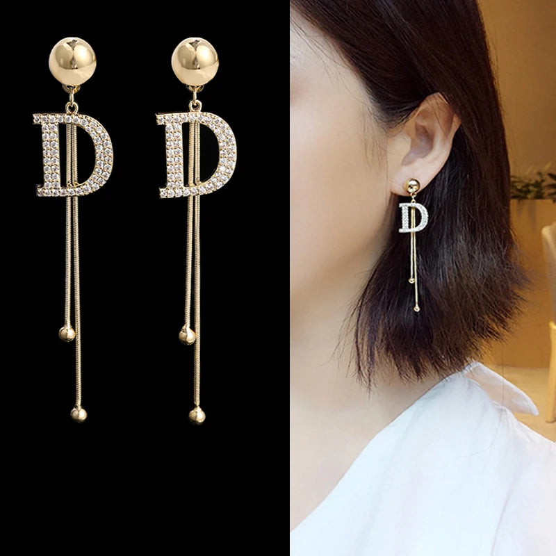 Boucles d'oreilles pendantes à pampilles à long fil pour femmes, barre de périphérie brillante vintage, document en or, bijoux à la mode, nouveau