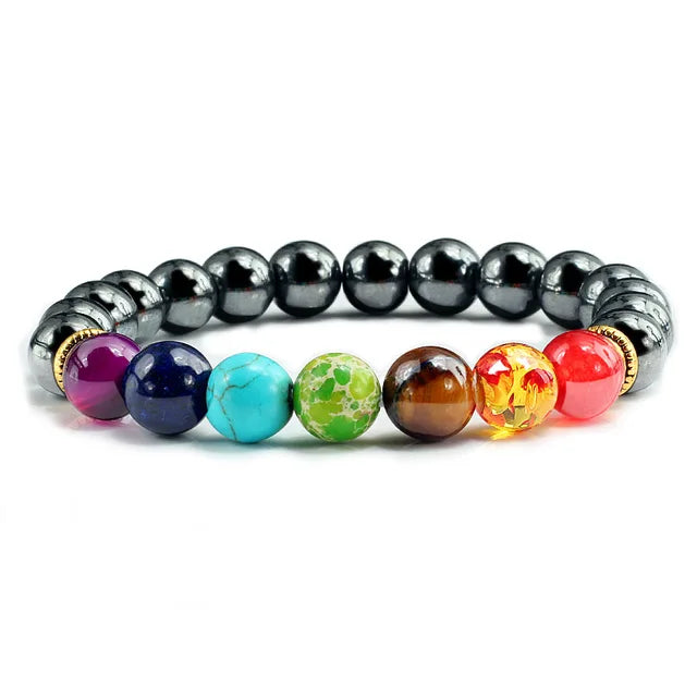 Bracelet 7 Chakra avec carte de signification pour hommes et femmes, cristal naturel, guérison, anlande, bijoux, mandala, yoga, méditation, cadeau