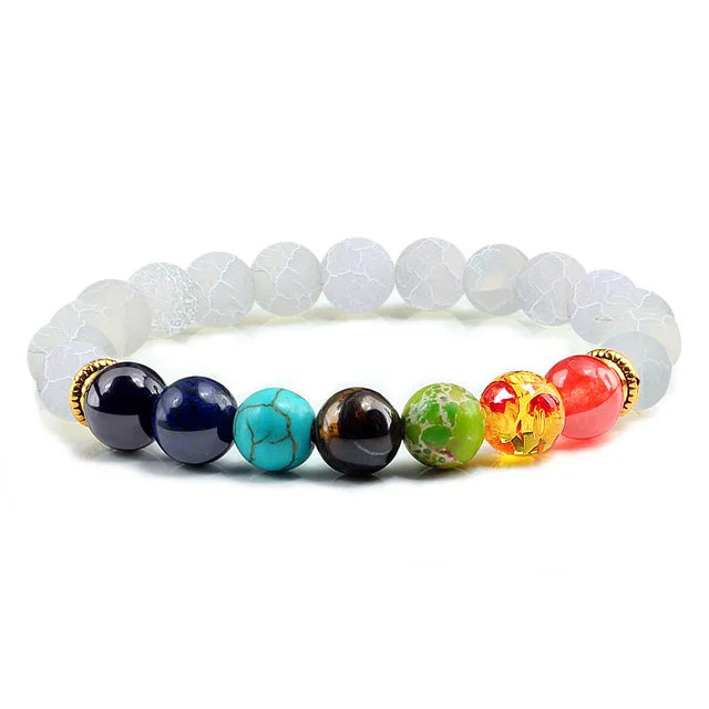 Bracelet 7 Chakra avec carte de signification pour hommes et femmes, cristal naturel, guérison, anlande, bijoux, mandala, yoga, méditation, cadeau