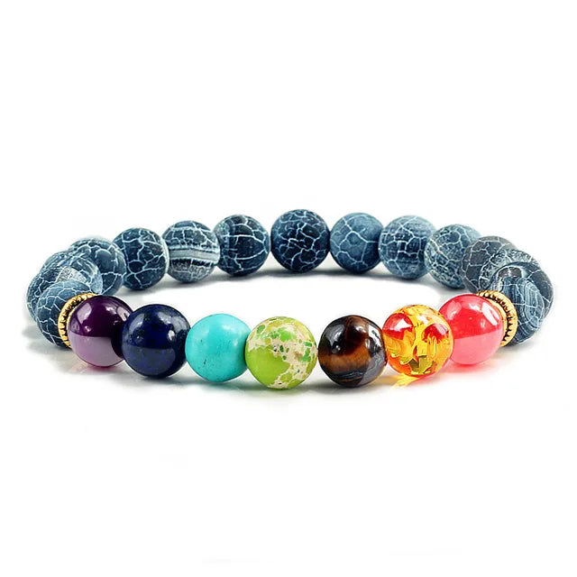 Bracelet 7 Chakra avec carte de signification pour hommes et femmes, cristal naturel, guérison, anlande, bijoux, mandala, yoga, méditation, cadeau