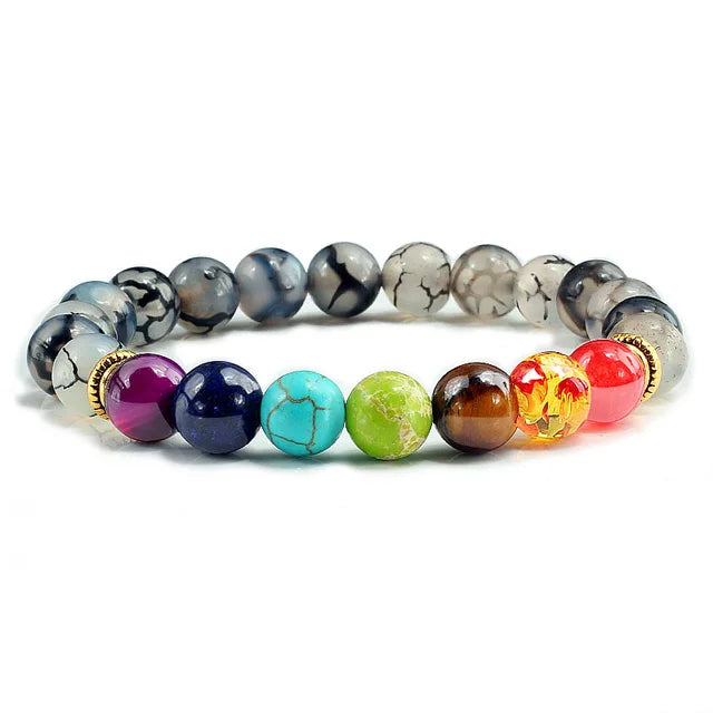 Bracelet 7 Chakra avec carte de signification pour hommes et femmes, cristal naturel, guérison, anlande, bijoux, mandala, yoga, méditation, cadeau