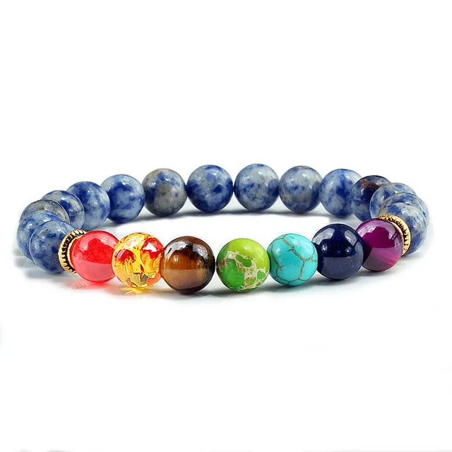 Bracelet 7 Chakra avec carte de signification pour hommes et femmes, cristal naturel, guérison, anlande, bijoux, mandala, yoga, méditation, cadeau