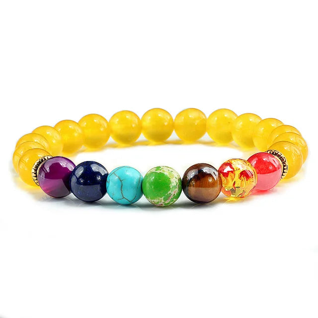 Bracelet 7 Chakra avec carte de signification pour hommes et femmes, cristal naturel, guérison, anlande, bijoux, mandala, yoga, méditation, cadeau