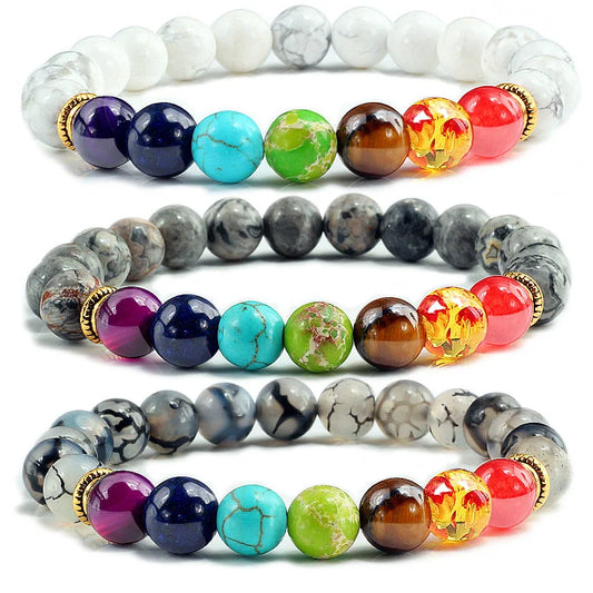 Bracelet 7 Chakra avec carte de signification pour hommes et femmes, cristal naturel, guérison, anlande, bijoux, mandala, yoga, méditation, cadeau