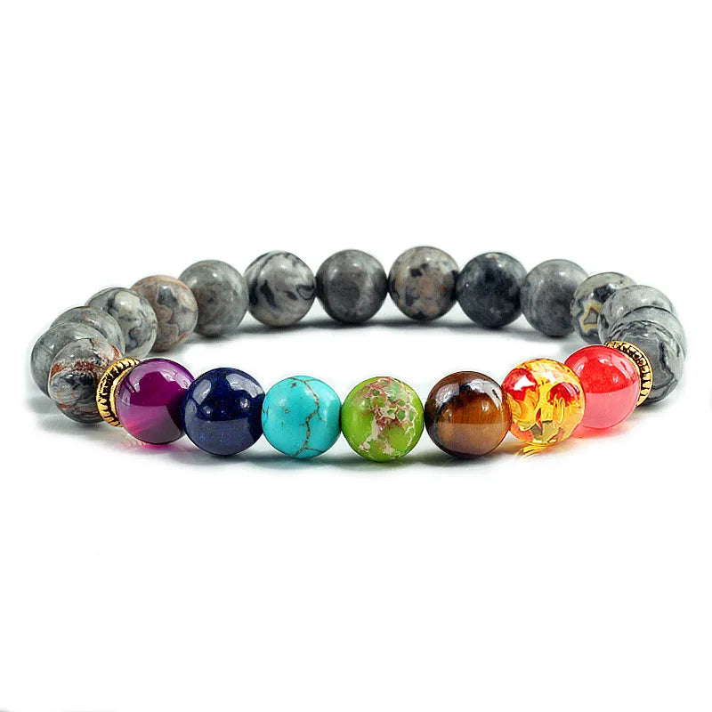 Bracelet 7 Chakra avec carte de signification pour hommes et femmes, cristal naturel, guérison, anlande, bijoux, mandala, yoga, méditation, cadeau