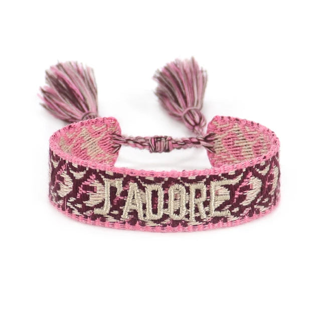 Bracelet Tressé avec Corde Réglable pour Femme, Tissé, Lettres Brodées, Pompon, Chia, Cadeau pour Amoureux, Nouvelle Collection 2022