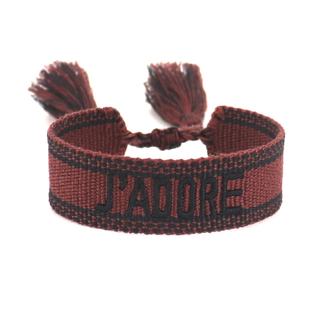 Bracelet Tressé avec Corde Réglable pour Femme, Tissé, Lettres Brodées, Pompon, Chia, Cadeau pour Amoureux, Nouvelle Collection 2022