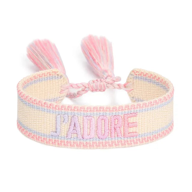 Bracelet Tressé avec Corde Réglable pour Femme, Tissé, Lettres Brodées, Pompon, Chia, Cadeau pour Amoureux, Nouvelle Collection 2022