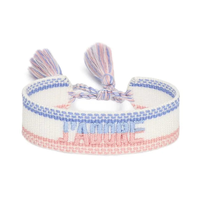 Bracelet Tressé avec Corde Réglable pour Femme, Tissé, Lettres Brodées, Pompon, Chia, Cadeau pour Amoureux, Nouvelle Collection 2022