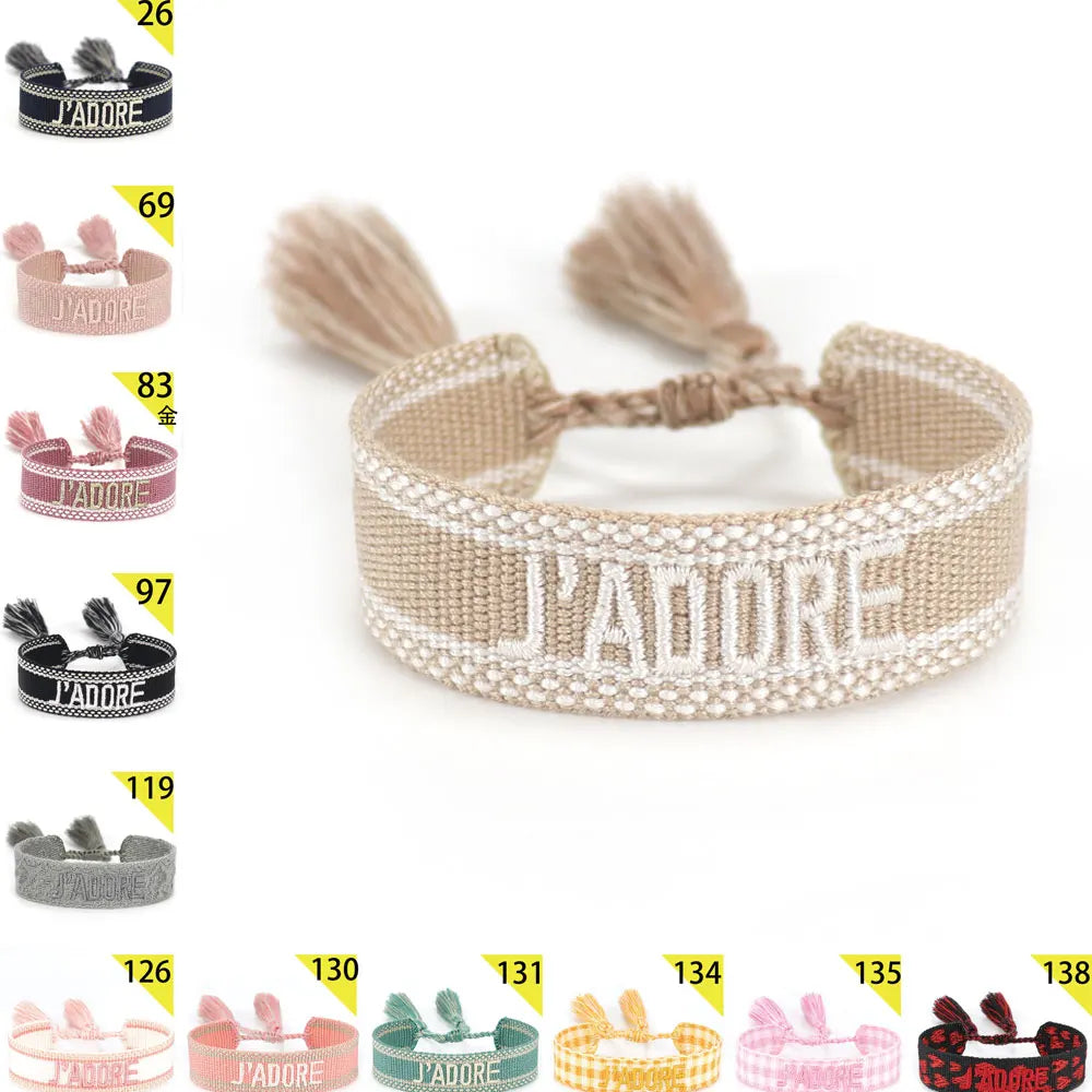 Bracelet Tressé avec Corde Réglable pour Femme, Tissé, Lettres Brodées, Pompon, Chia, Cadeau pour Amoureux, Nouvelle Collection 2022