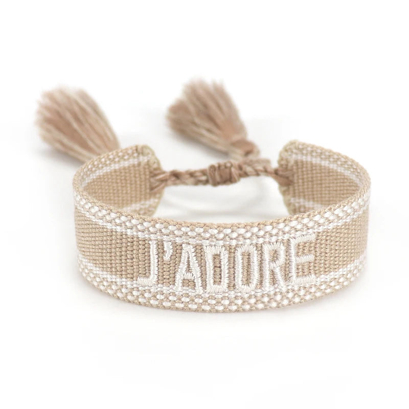 Bracelet Tressé avec Corde Réglable pour Femme, Tissé, Lettres Brodées, Pompon, Chia, Cadeau pour Amoureux, Nouvelle Collection 2022