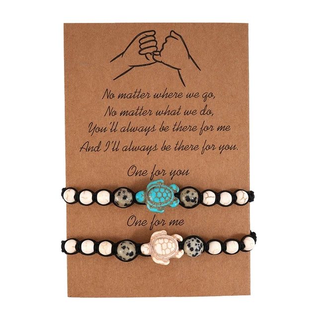 Bracelet Tressé à la Main en Pierre Naturelle pour Homme et Femme, Carte Vintage, Perles de Tortue de Mer, Bijoux de Plage, 2 Pièces