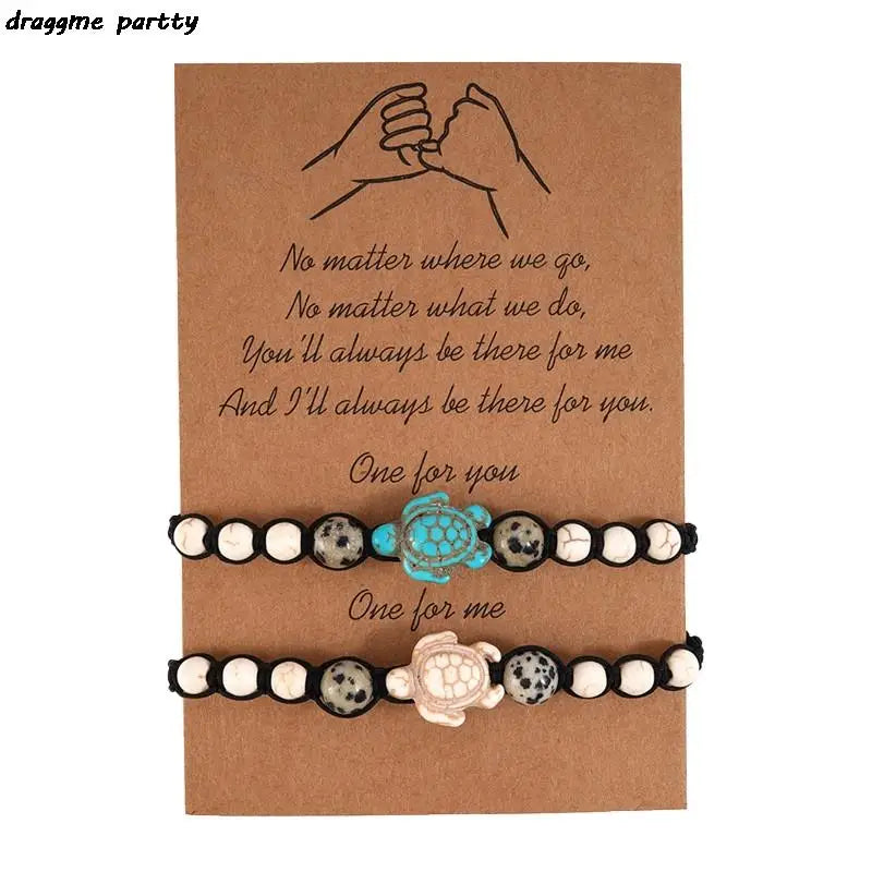 Bracelet Tressé à la Main en Pierre Naturelle pour Homme et Femme, Carte Vintage, Perles de Tortue de Mer, Bijoux de Plage, 2 Pièces