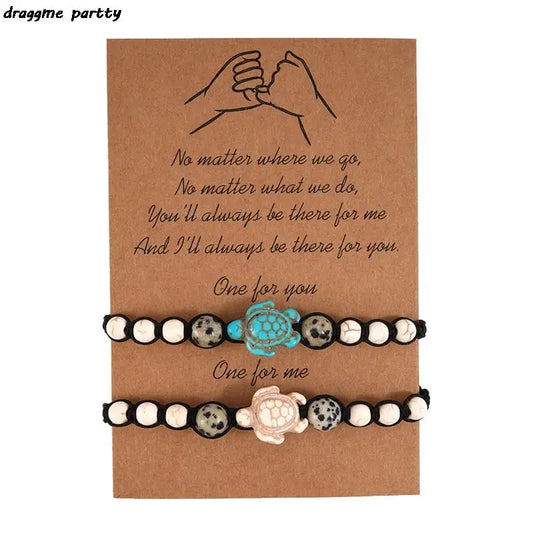 Bracelet Tressé à la Main en Pierre Naturelle pour Homme et Femme, Carte Vintage, Perles de Tortue de Mer, Bijoux de Plage, 2 Pièces