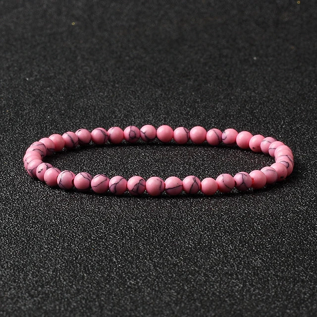 Bracelets de perles en pierre naturelle Reiki pour femmes et hommes, bracelets de lave d'agate commandés, petits bracelets faits à la main, bijoux simples, vente en gros, 4mm