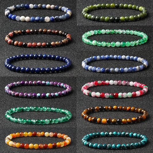 Bracelets de perles en pierre naturelle Reiki pour femmes et hommes, bracelets de lave d'agate commandés, petits bracelets faits à la main, bijoux simples, vente en gros, 4mm