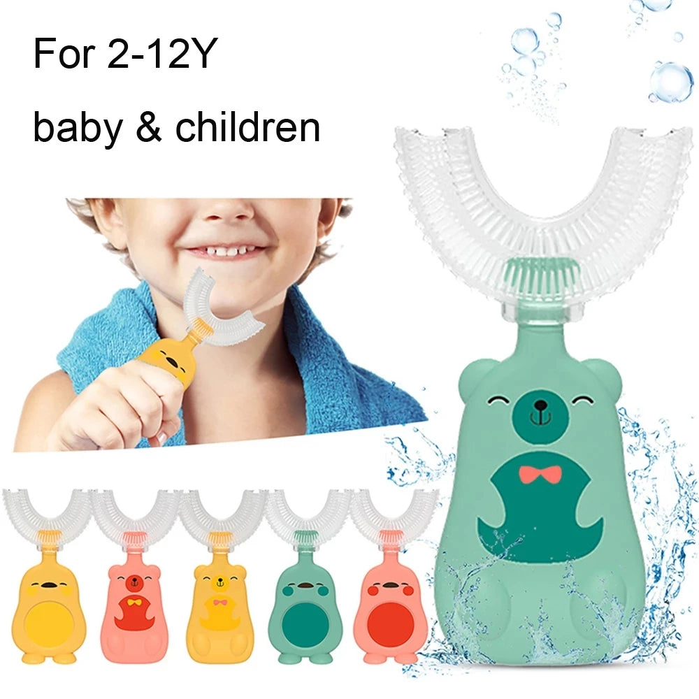 Brosse à dents en forme de U pour enfants, 360 degrés, anneau de dentition pour bébé, brosse à dents en Silicone pour tout-petits, soins buccaux, nettoyage