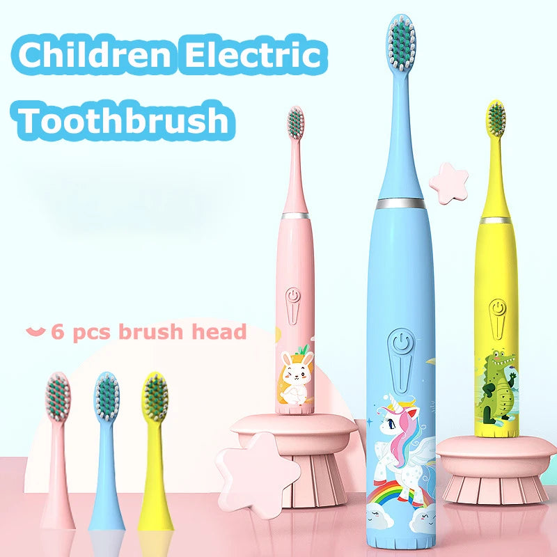 Brosse à dents électrique sonique pour enfants, dessin animé coloré pour enfants