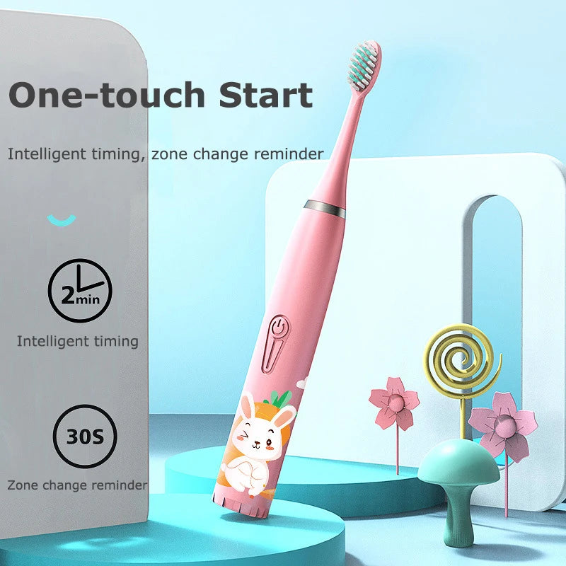 Brosse à dents électrique sonique pour enfants, dessin animé coloré pour enfants