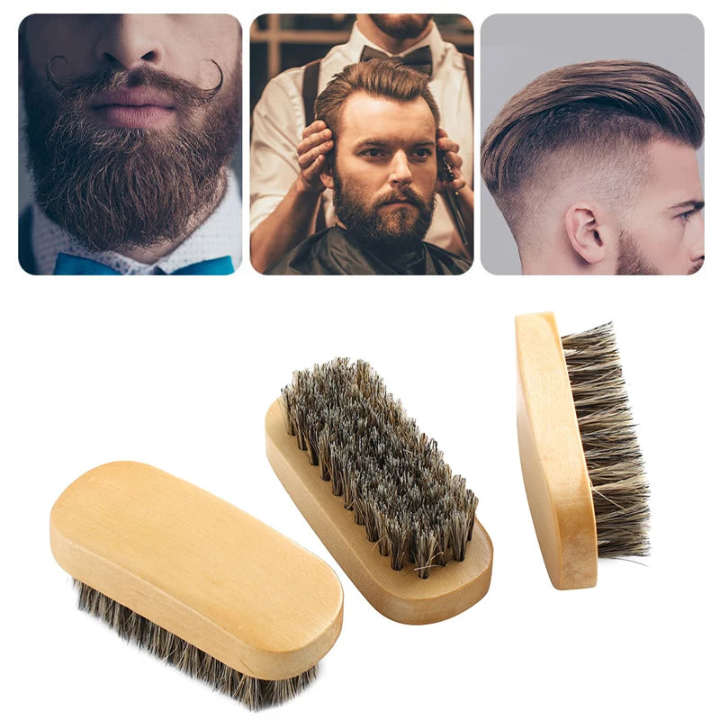 Ensemble de brosse et peigne à barbe en bois avec Logo personnalisé pour homme, outil de soins de la moustache, poils naturels de sanglier pour peigner la barbe, cadeau