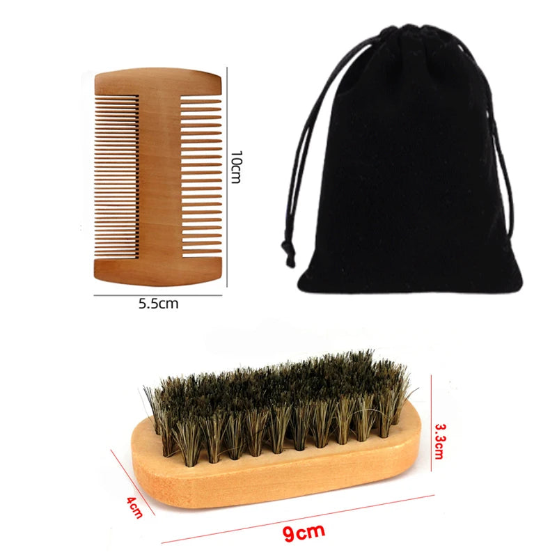 Ensemble de brosse et peigne à barbe en bois avec Logo personnalisé pour homme, outil de soins de la moustache, poils naturels de sanglier pour peigner la barbe, cadeau