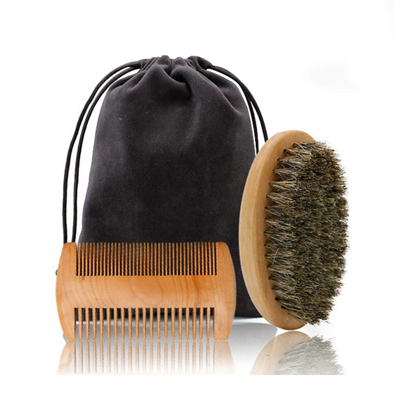 Ensemble de pinceaux de rasage pour hommes, poils de sanglier, barbier portable, brosse à barbe naturelle pour livres qualifiée aux, peigne en bois, outil de coiffage, vente en gros