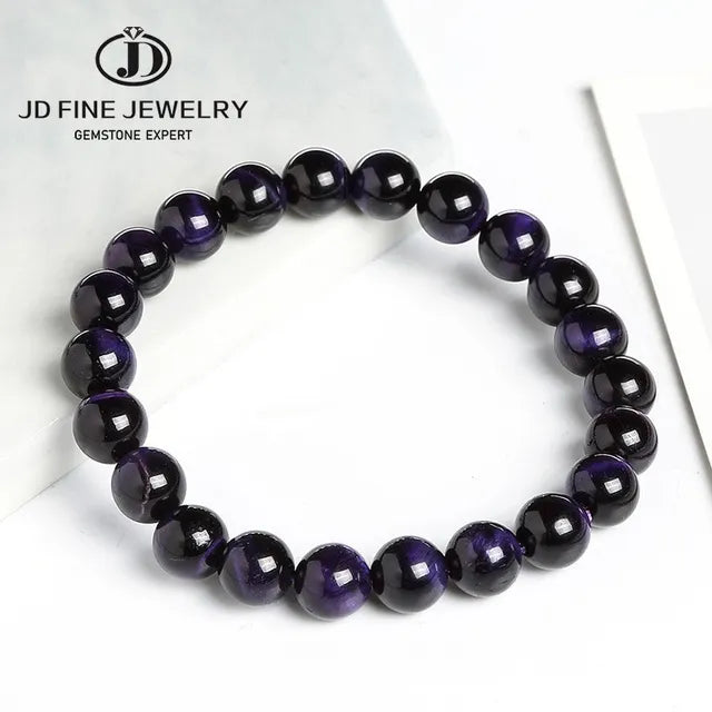 JD-Bracelets Bouddha Œil de Tigre Bleu pour Homme et Femme, Pierre Naturelle, Perle Ronde, Commandée, Yoga, Méditation, Bijoux Cadeau, Haute Qualité