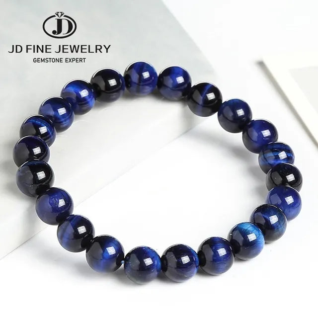 JD-Bracelets Bouddha Œil de Tigre Bleu pour Homme et Femme, Pierre Naturelle, Perle Ronde, Commandée, Yoga, Méditation, Bijoux Cadeau, Haute Qualité