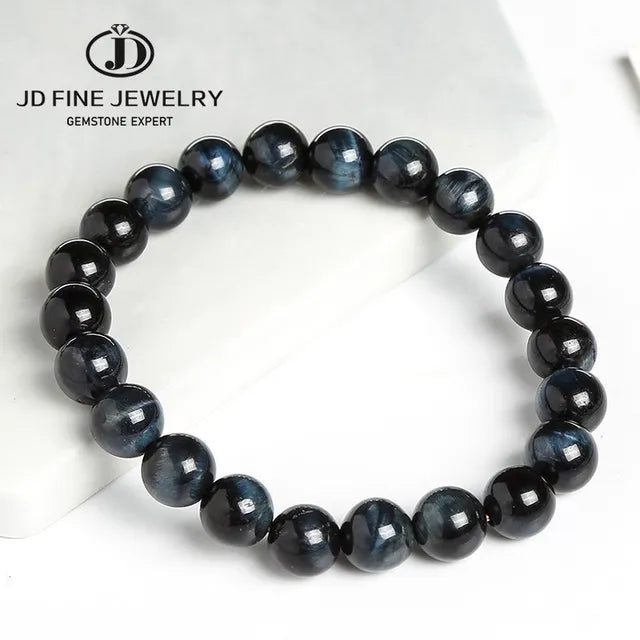 JD-Bracelets Bouddha Œil de Tigre Bleu pour Homme et Femme, Pierre Naturelle, Perle Ronde, Commandée, Yoga, Méditation, Bijoux Cadeau, Haute Qualité