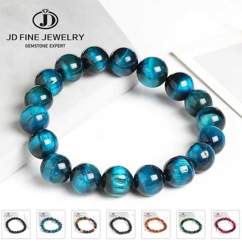 JD-Bracelets Bouddha Œil de Tigre Bleu pour Homme et Femme, Pierre Naturelle, Perle Ronde, Commandée, Yoga, Méditation, Bijoux Cadeau, Haute Qualité