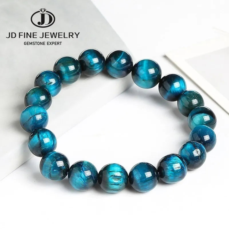 JD-Bracelets Bouddha Œil de Tigre Bleu pour Homme et Femme, Pierre Naturelle, Perle Ronde, Commandée, Yoga, Méditation, Bijoux Cadeau, Haute Qualité