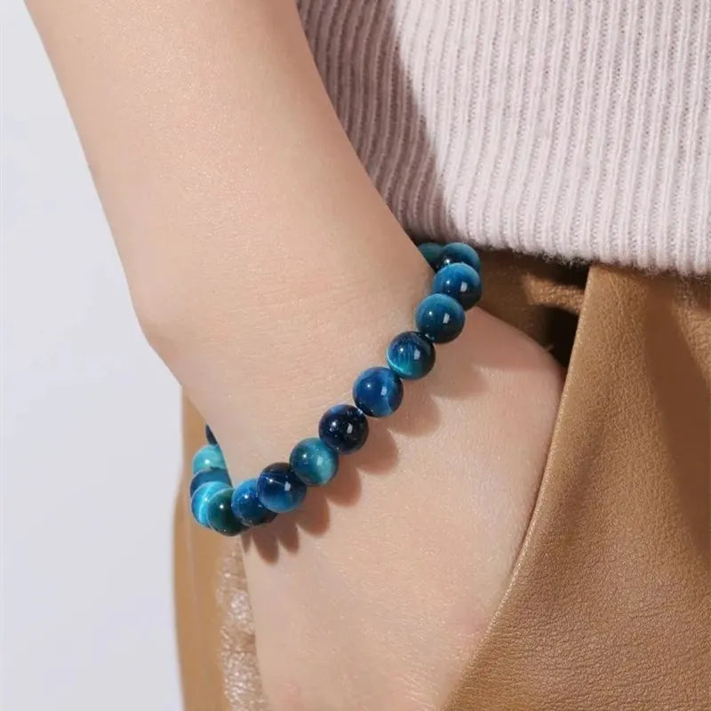 JD-Bracelets Bouddha Œil de Tigre Bleu pour Homme et Femme, Pierre Naturelle, Perle Ronde, Commandée, Yoga, Méditation, Bijoux Cadeau, Haute Qualité