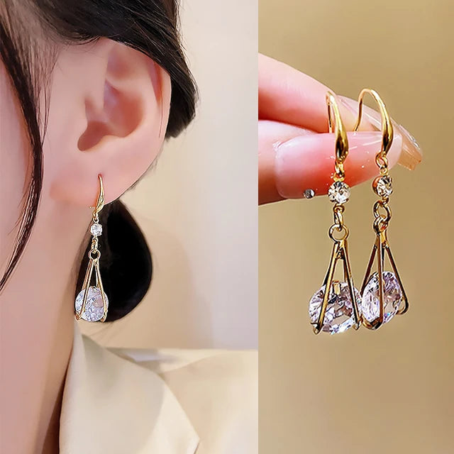 Nouveau classique alliage de cuivre zirconium diamant métal cerceau boucles d'oreilles pour les femmes mode coréen bijoux tempérament fille porter des boucles d'oreilles