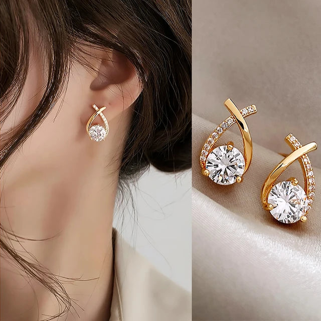 Nouveau classique alliage de cuivre zirconium diamant métal cerceau boucles d'oreilles pour les femmes mode coréen bijoux tempérament fille porter des boucles d'oreilles