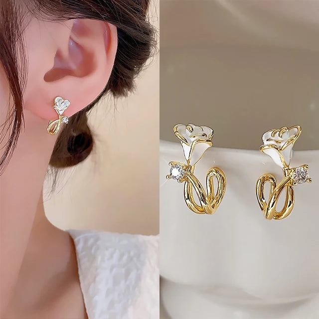 Nouveau classique alliage de cuivre zirconium diamant métal cerceau boucles d'oreilles pour les femmes mode coréen bijoux tempérament fille porter des boucles d'oreilles