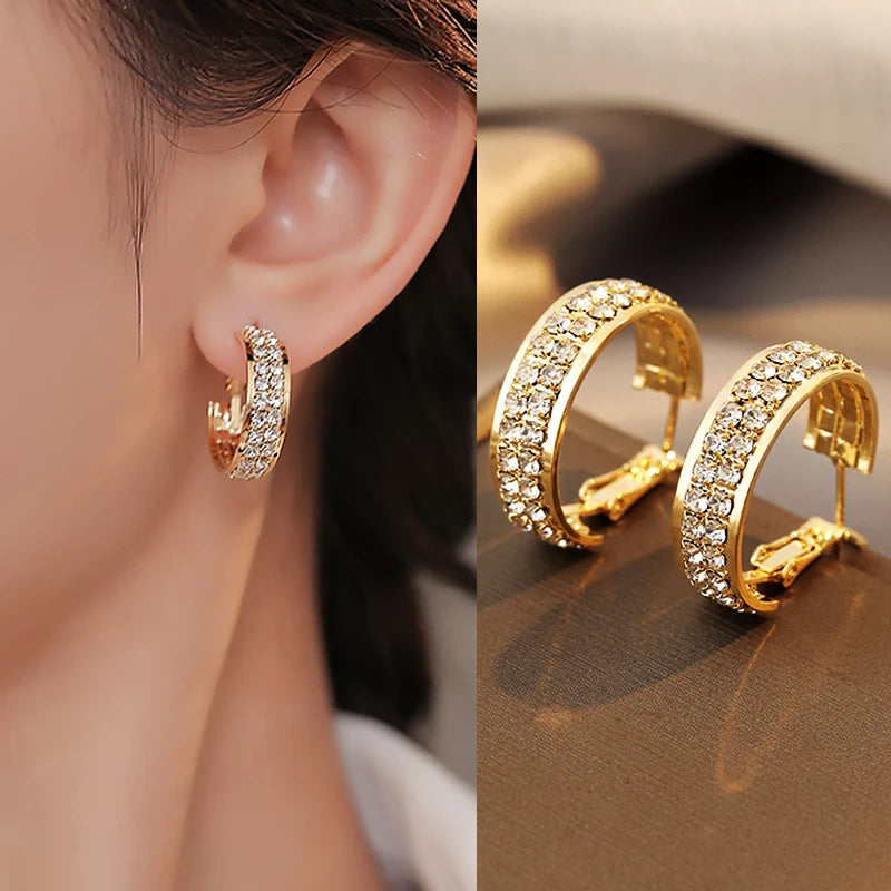 Nouveau classique alliage de cuivre zirconium diamant métal cerceau boucles d'oreilles pour les femmes mode coréen bijoux tempérament fille porter des boucles d'oreilles